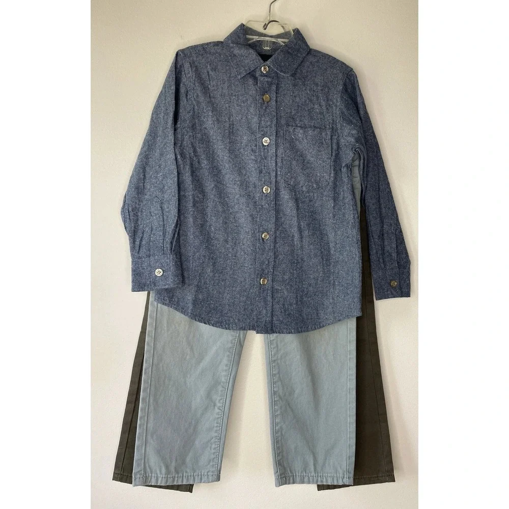 Tooby doo New York 3pc Set Boys 5 Blue Shirt Olive Light Blue Pants Versatile,
